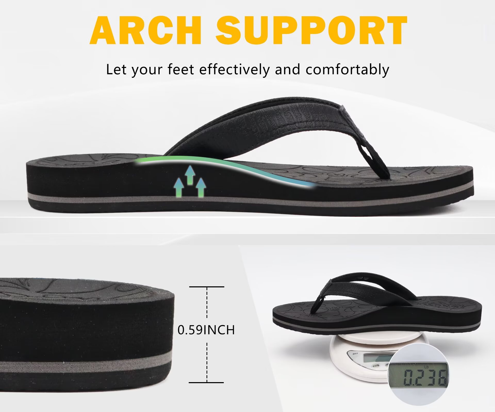 ONCAI Women's Arch Support Flip Flops Black photo 4