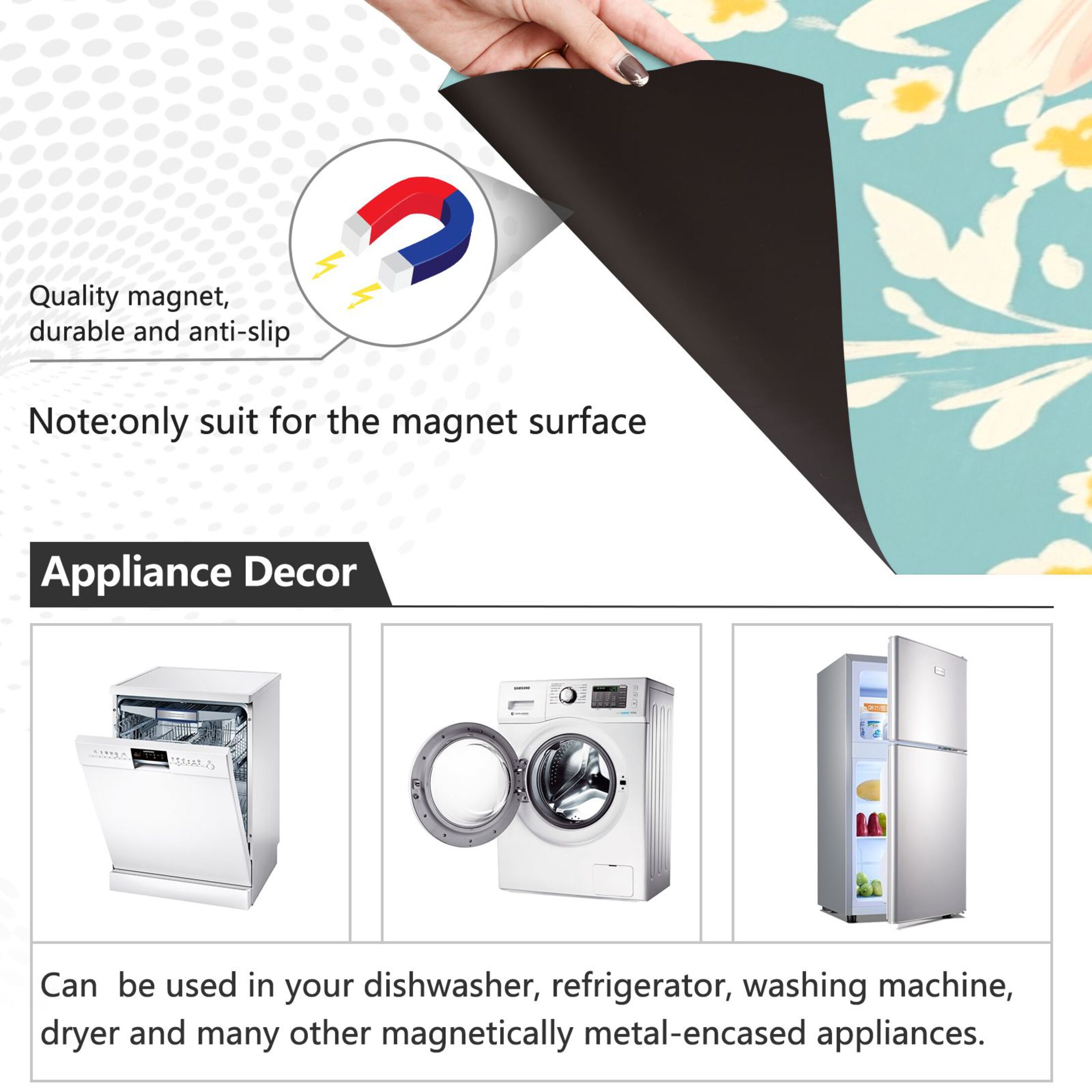 Dishwasher Magnetic Sticker 23x26 Inch Refrigerator Magnetic Sticker Washing Machine Magnetic Sticker Kitchen Panel Magnetic Sticker Home Decor Cool Cartoon Cute Flowers