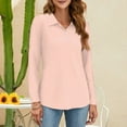 thumbnail image 2 of Mohiass Womens V Neck Polo Shirts Business Casual Long Sleeve Blouse Collared Work Top Slim Fitted 2024 Fall Basic Shirt Khaki XL, 2 of 7