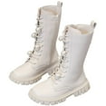 thumbnail image 4 of Zshosam Boots Girls Girls Knee High Combat Boots Lace Up Side Zipper Shoes Leather Platform Boots Size 11,(White Little Kids 11), 4 of 7