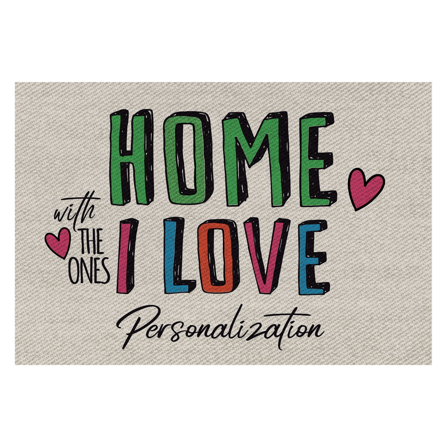 Personalized Planet 27x18 Home With The Ones I Love Doormat with Custom Family Name Printed on Gray Rectangular 1/4” Thick Non Slip Mat for Kitchen Hallway Deck or Porch