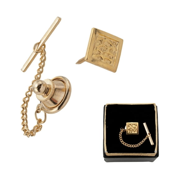 Gold Tone Abstract Texture Frame Square Tie Tac Tack Pin Gift Mens Adult Male