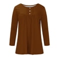 thumbnail image 4 of FAIWAD Womens Long Sleeve Tunic Tops Slim Round Neck Buttons Basic Pleated Patchwork Pullover Top, 4 of 4