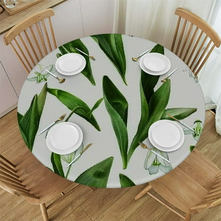 

Xlo0ole Round Tablecloth Fitted Table Cover with Elastic for Round Tables White Green Summer Botanical Table Cloth Outdoor Indoor Dinning Party Waterproof Tablecloths 46-50