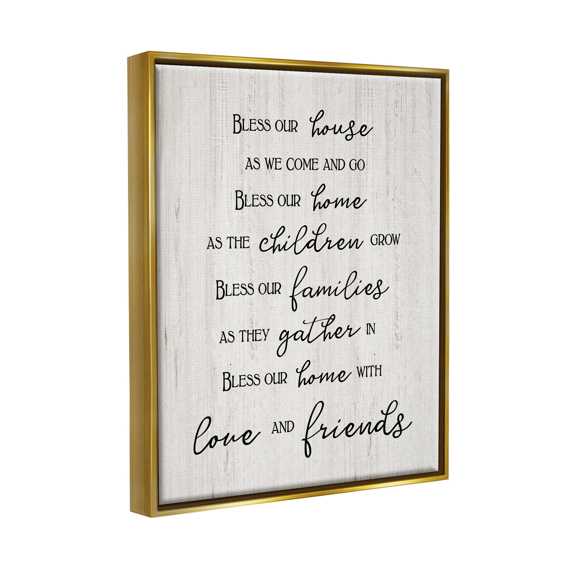 Stupell Industries Bless Our House Family Phrase Graphic Art Metallic Gold Floating Framed Canvas Print Wall Art, Design by CAD Designs