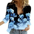 thumbnail image 2 of Blue Ladies Tops and Blouses Womens V Neck Roll Up Sleeve Down Blouses Tops, 2 of 5