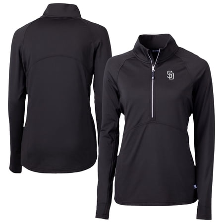 Women s Cutter & Buck Black San Diego Padres Adapt Eco Knit Stretch Recycled Half-Zip DryTec Top
