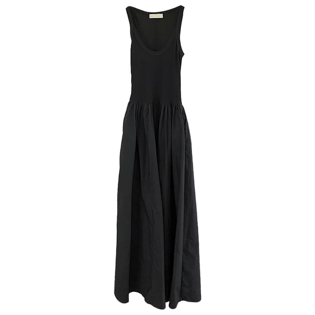 Vestido largo informal de verano sin mangas con diseño de empalme suelto para mujer con bolsillos