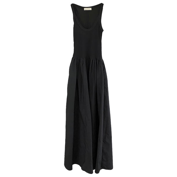 Vestido largo informal de verano sin mangas con diseño de empalme suelto y bolsillos para mujer