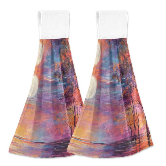 BZSMCE Hanging Hand Towels Fashion Sunlit Harmony Pattern 2-Pack - Velcro Style Bathroom Kitchen Towels