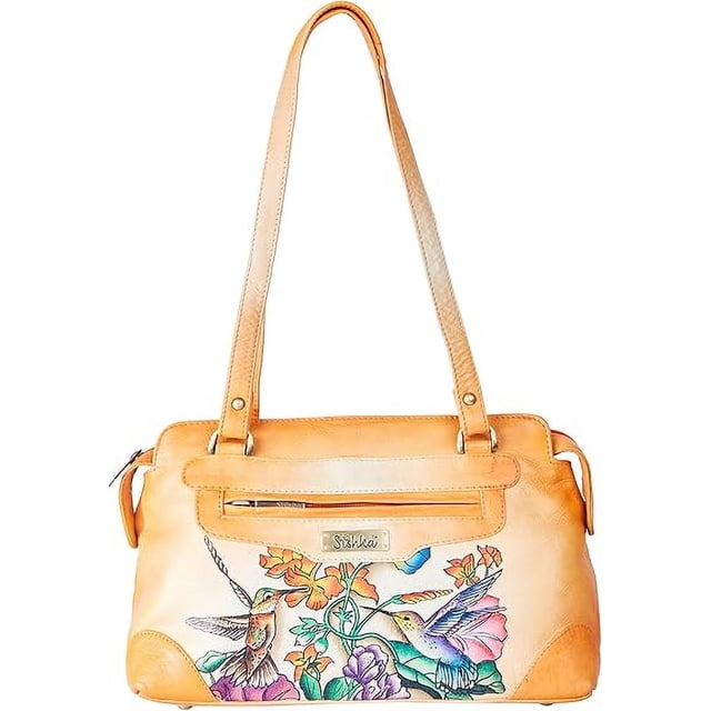 Sishka Womens Hand Painted Vibrant Orange Leather Shoulder Bag – Stylish Bag for Work, Travel & Daily Use