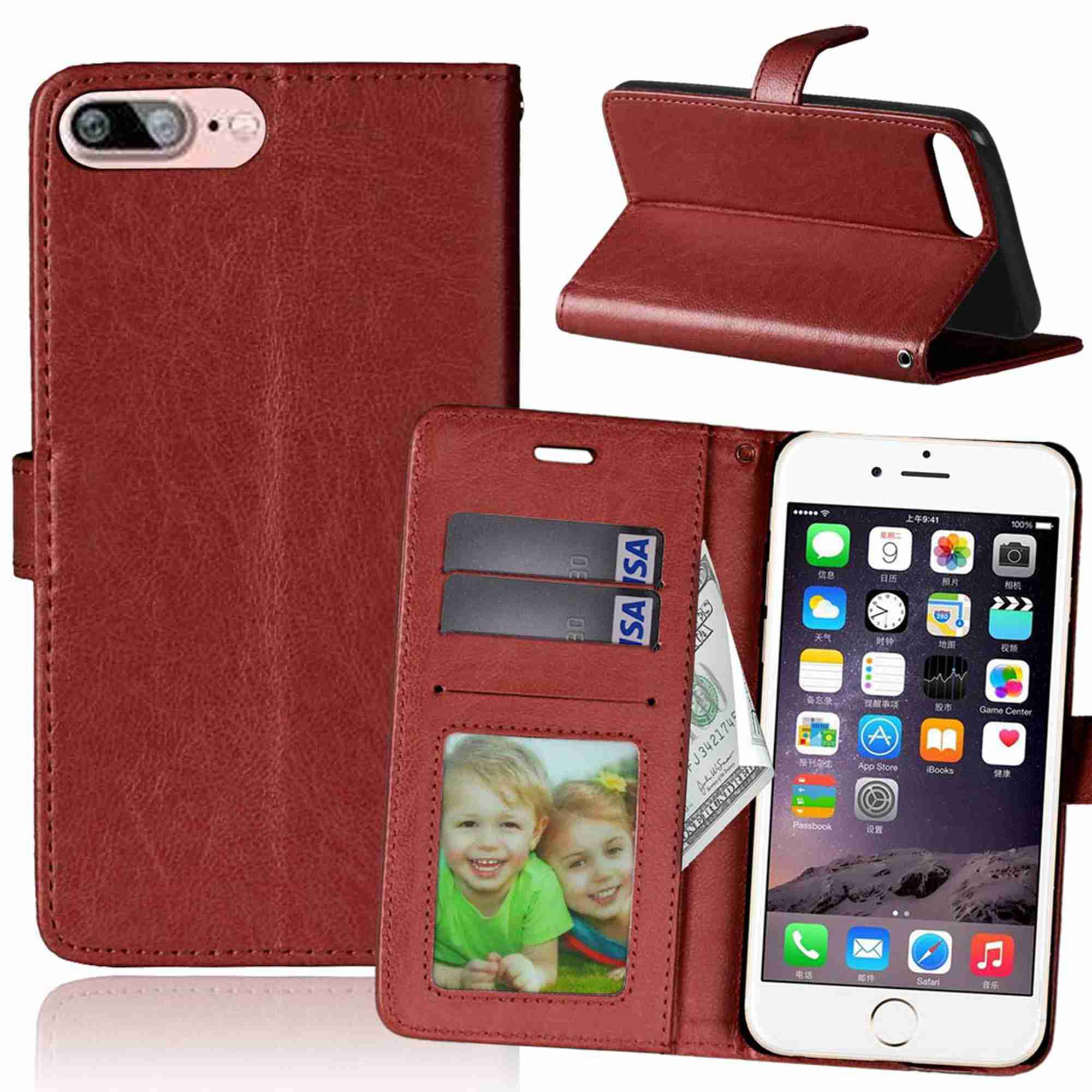 Cover for iPhone 7 Leather Kickstand Wallet Cover Card Holders Extra-Protective Business with Free Waterproof-Bag Delicate iPhone 7 Flip Case 