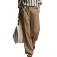 thumbnail image 2 of Levmjia Women Wide Leg Cotton Linen Pants High Waisted Elastic Waist Summer Casual Pure Color Loose Fit Breathable Lightweight Comfortable Pants For Women With Side Pockets, 2 of 6