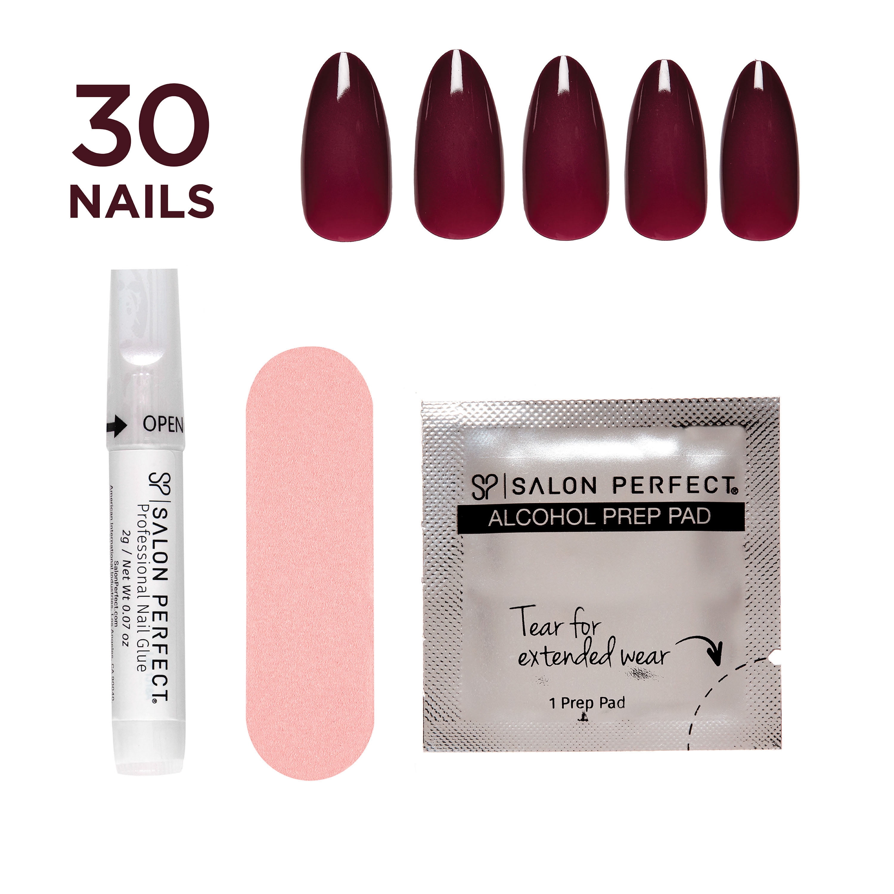 Salon Perfect Halloween Thrill Medium Almond Press-On Nails with Glue & File, Red Aura, 30 Pieces