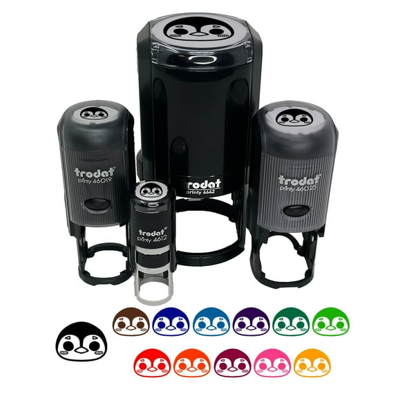 Charming Kawaii Chibi Penguin Face Blushing Cheeks Self-Inking Rubber Stamp Ink Stamper - Black Ink - Mini 1/2 Inch