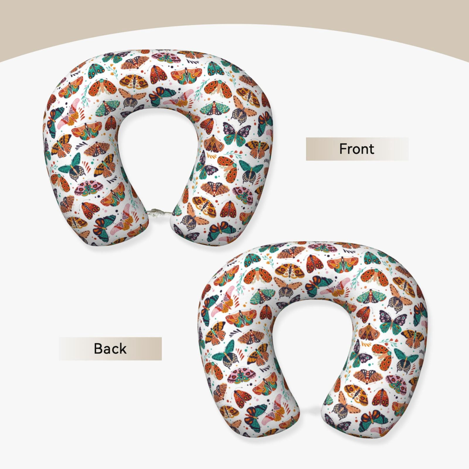 Xecao Colorful Butterfly Print Memory Foam Cervical Neck Pillow Versatile U-Shaped Pillows for Home,Office,Camping,Travelling,Soft Washable Cover