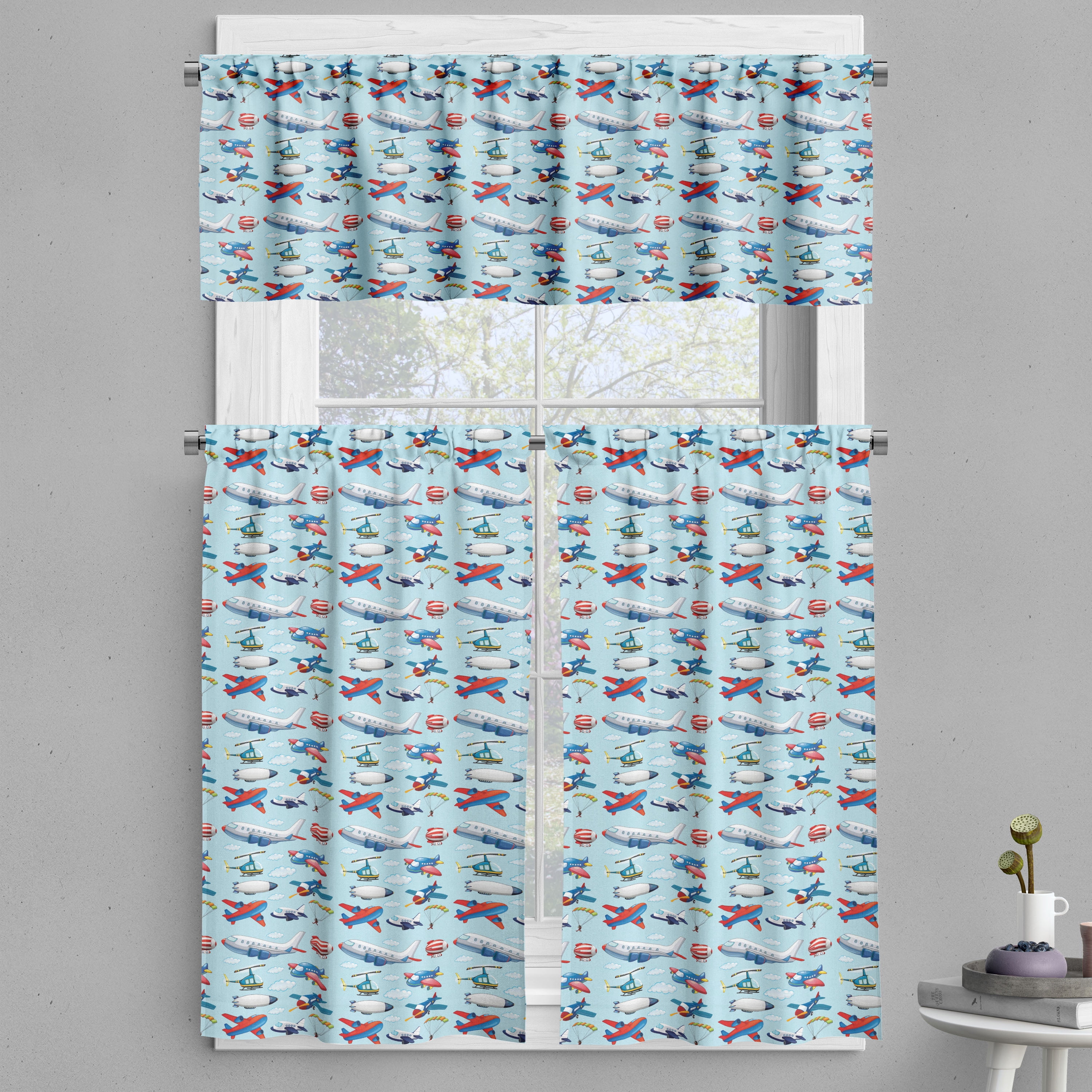 Airplane Valance & Tier Curtain 3 pcs Set, Different Types of Cartoon