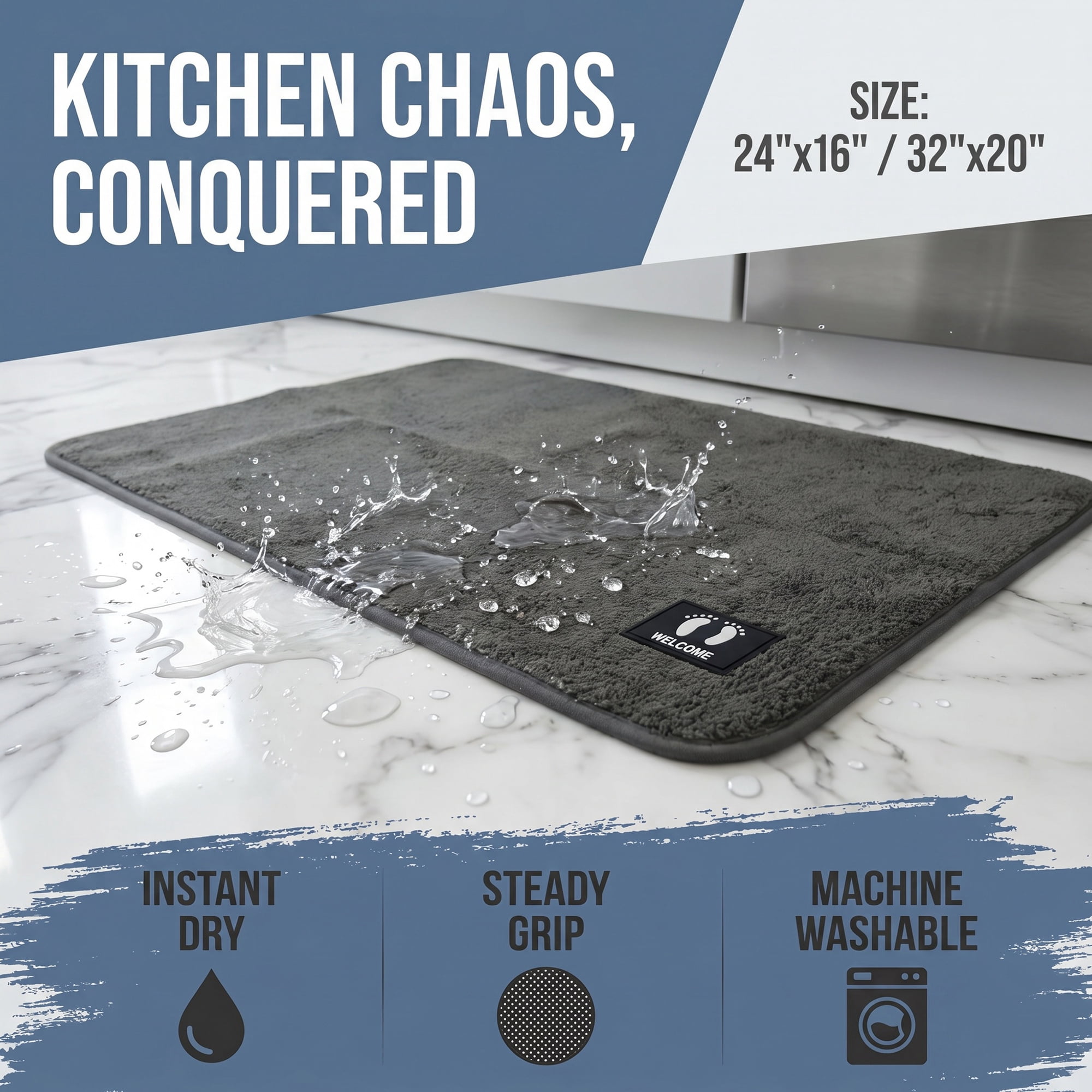 Unique Bargains Non Slip Absorbent Solid Color Polyester Runner Mat Dark Grey 32" x 20"