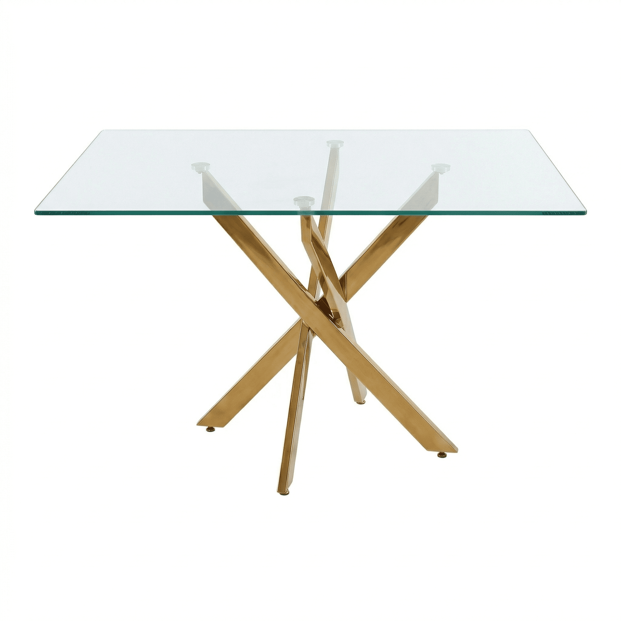 Garitin Dining Table and Rectangular Glass Top Kitchen Table 47.24 Inch, Modern Center Table with Gold Metal Legs for Dining Room, Gold