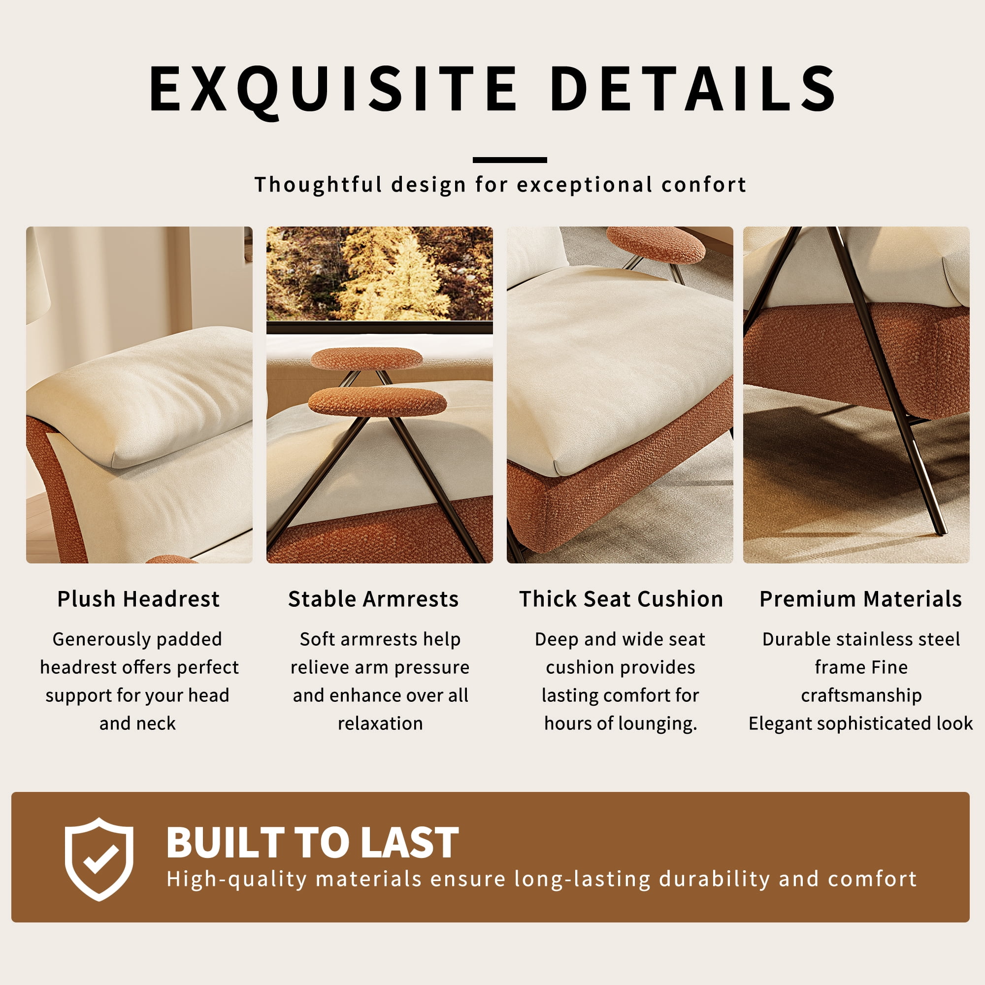 Howcool Modern Upholstered Accent Chair,Armchair with Wide Cushioned Seat,Ergonomic Lounge Chair with Solid Wood Frame for Living Room,Bedroom,Beige Orange
