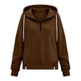 thumbnail image 4 of CQONEPT Women's Quarter Zip Hooded Sweatshirt with Split Hem Loose Fitting Pullover Top Drawstring Long Sleeved Jacket Outfit Brown L, 4 of 7