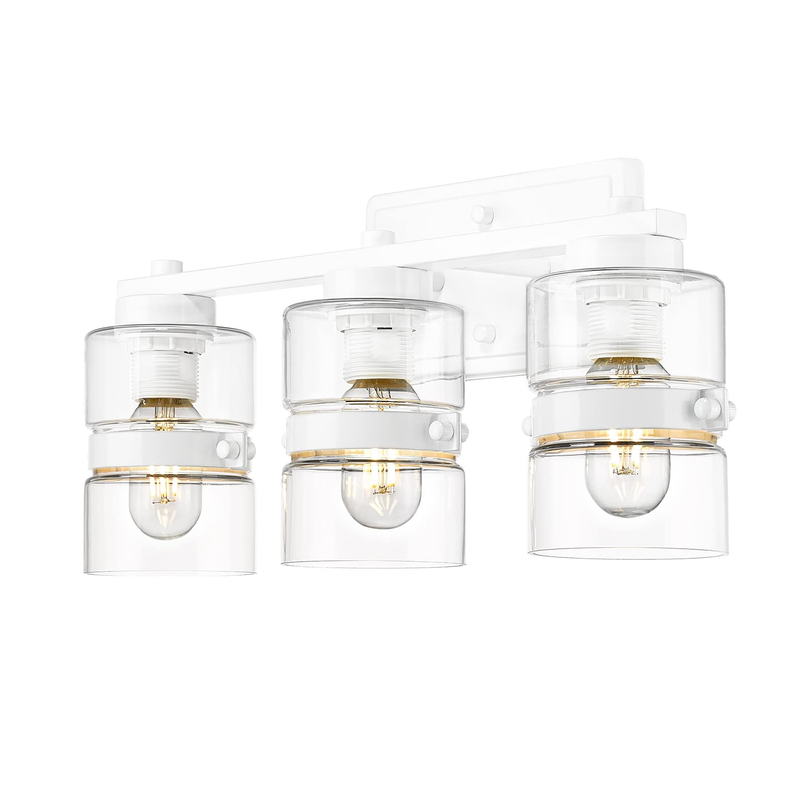 3Light Modern White Bathroom Light Fixtures with Clear Glass Industrial Vanity Light Fixtures