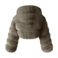 thumbnail image 4 of zfwon Fleece Coat for Women Short Cardigan Hooded Jacket Long Sleeve Imitation Fox Plush Jacket Solid Color Autumn Winter Warm Luxe Casual Outerwear, 4 of 5