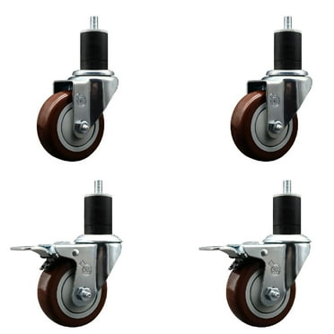 3.5 Inch SS Maroon Poly Swivel 1-3/4 Inch Expanding Stem Caster Set 2 Brakes