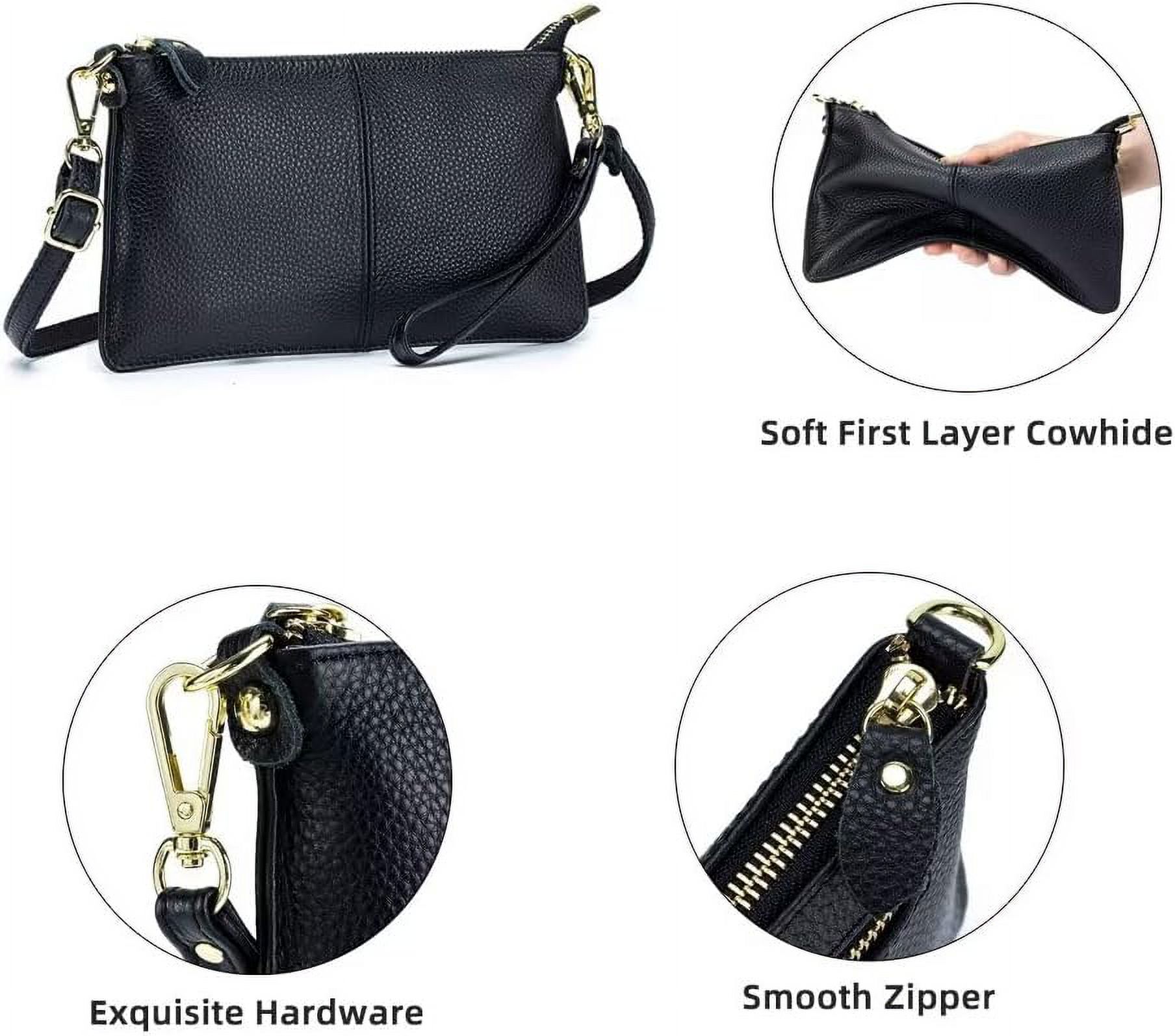 HMSHA Small Crossbody Bag for Women Genuine Leather Clutch Purse Vintage Phone Bag with Detachable Wrist and Shoulder Straps