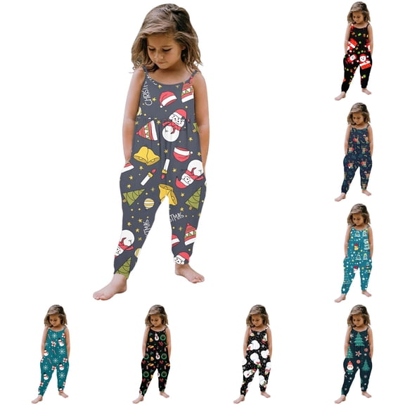HNMKIU Kids Christmas Bodysuit Toddler Baby Girl Christmas Prints Jumpsuit Sleeveless Romper Outfits Pants Clothes Christmas Outfit Grey - 3-4Years