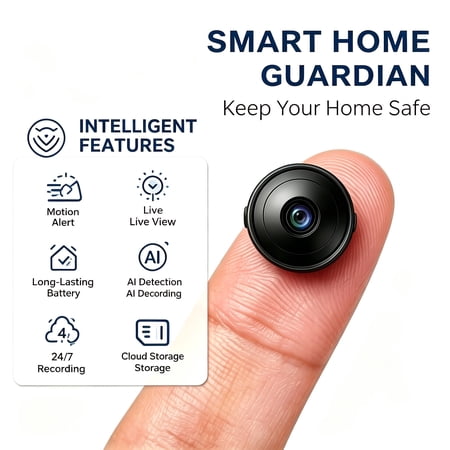 Mini WiFi Security Camera, Wireless Indoor Nanny Cam with Night Vision, Motion Detection, Two-Way Audio, Remote Live View, Dual Storage Battery Powered Tiny Surveillance Camera for Home Pet Office Mo
