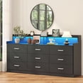 thumbnail image 3 of VVFLU Modern Dresser for Bedroom with LED Light, 9 Drawer Black Dresser with Charging, Wooden Chest of Drawers, Large TV Stand for Bedroom, 3 of 9