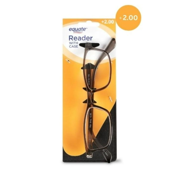 Equate Unisex Rectangular Reading Glasses Single Vision with Case Plastic Lenses Steel Gray 2.00 Walmart
