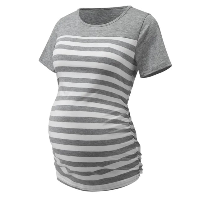 OUSITAID Tunique Chemise de Maternité Maternité Femmes Imprimé Rayé Enceinte Chemise Décontractée Blouse Manches Courtes Blouse de Maternité для беременных