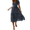 thumbnail image 1 of Ketyyh-chn99 Robes Maxi pour Femmes 2024 Robe Évasée à Imprimé Floral Robe Maxi à Manches Courtes Bleu Foncé,S, 1 of 4