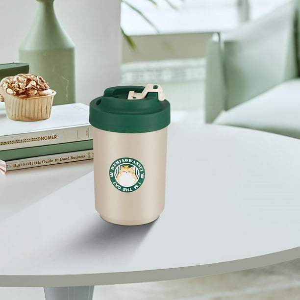 Taza térmica de acero inoxidable 304 de doble capa con asa | Tapa hermética | Vaso reutilizable para café, té, leche y zumo | Vaso para bebidas de viaje para casa, oficina