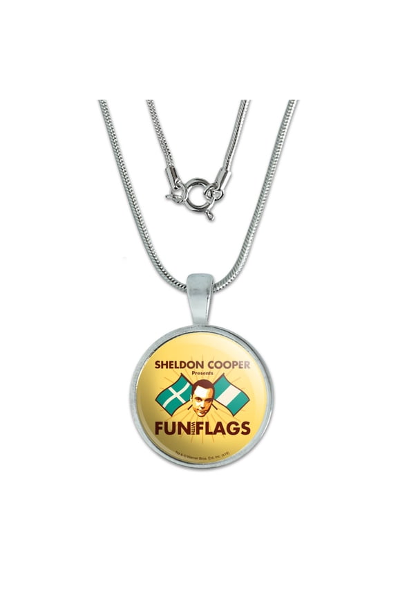 Big Bang Theory Sheldon Cooper Fun with Flags 0.75" Pendant with Sterling Silver Plated Chain