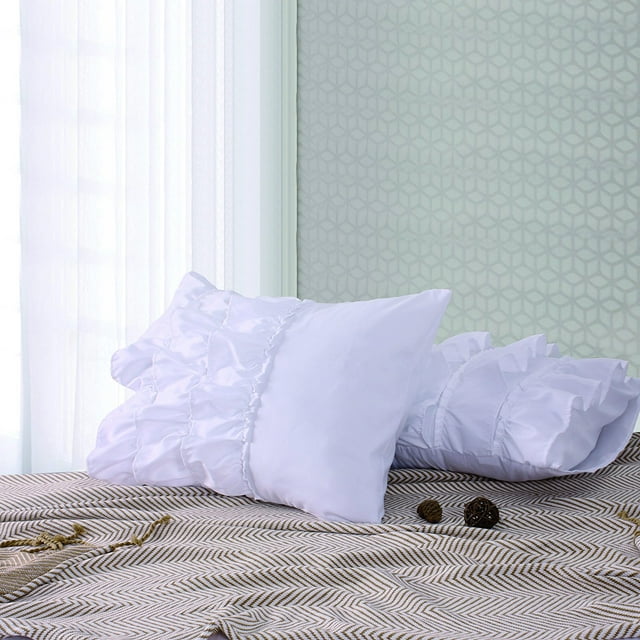 Empire Home Solid Ruffled Bed Pillow Cases Set of Two (2) Standard Size