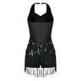 thumbnail image 5 of Aiihoo Womens Sparkly Tassel Latin Dance Leotards Halter Backless Jumpsuit Jazz Dancewear Black L, 5 of 6