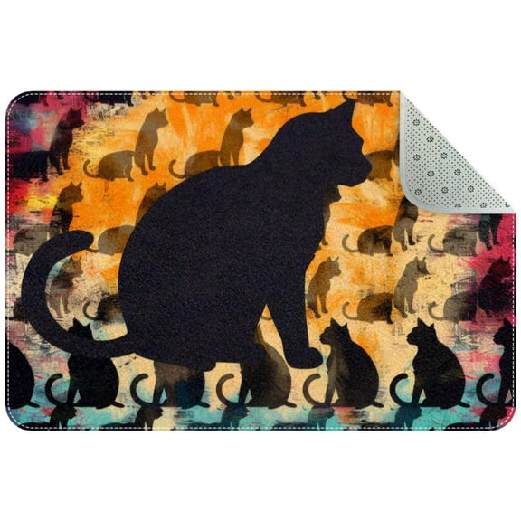 PhooArto Doormat Custom Indoor Welcome Door Mat, Color Cat Silhouette Home Decorative Entry Rug Garden/Kitchen/Bedroom Mat Non-Slip Rubber 24x16in
