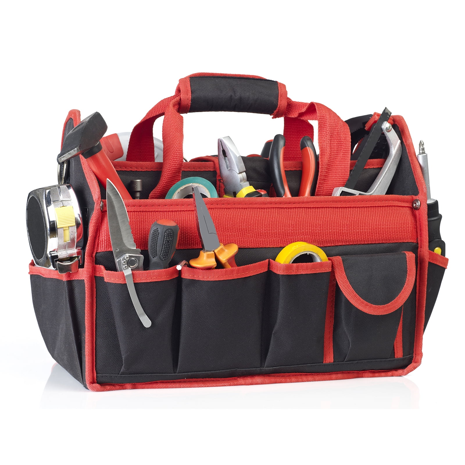 Tool Bag 12 Inch Oxford Waterproof 14 Pockets with Tool Pouch Bag & Strap Red