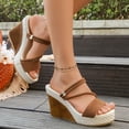 thumbnail image 5 of Rokment 2-Ways Convertible Slingback Slides Platform Wedge Sandals with Back Straps Fashion Casual Espadrilles Chunky ultra High Heels Dress Slip on Summer Shoes Brown Size 6.5, 5 of 7
