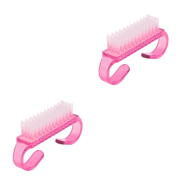 Qarigey Cepillo de limpieza de uñas con mango de plástico para eliminar el polvo, manicura, pedicura, herramienta de cuidado de belleza, Rosado 2piezas