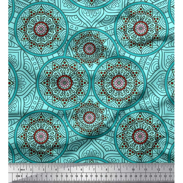 Soimoi Polyester Crepe Fabric Mandala Kaleidoscope Printed Fabric 1 Yard 42 Inch Wide