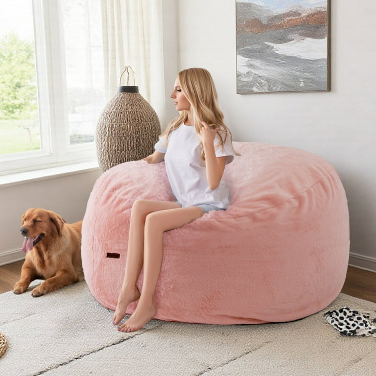 BYBYME Memory Foam Bean Bag Chair/Bed, Washable Cover, Pink, Queen