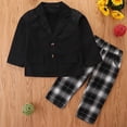 thumbnail image 2 of Odeerbi Kids Boys Girls Fall Winter Outfits Cotton Long Sleeve Tops + Notched Lapel Jacket + Plaid Pants Set 1-6 Years Kids Solid Color Top Coat Pants Three Piece Set Kids Clothes Black, 2 of 9