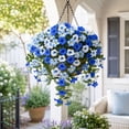 thumbnail image 3 of UV Resistant Artificial Petunia Bush Flower, Realistic Faux Petunia Floral Shrub, Outdoor Indoor Decor for Garden Patio Window Box Bonsaier Landscaping Home Decoration (Purple Blue Pink), Blue, 3 of 5