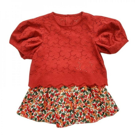 

Clearance Summer New Children s Wear Girl s Suit Fashion Korean Lace Hollow Top Plus Floral Skirt Two Piece Set