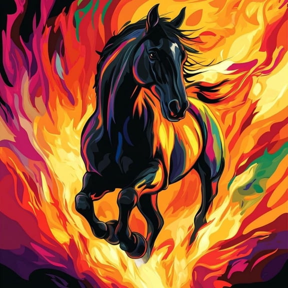 Black Horse in Red Fire Running DIY 5D Diamond Art Painting by Number Kits for Adults Paint with Full Drill Round Diamond Gems Painting Art Craft for Home Wall Decoration 13.8x13.8in(2)
