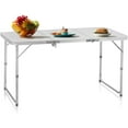thumbnail image 1 of QueipA 4ft Portable Folding Picnic Table, Outdoor Waterproof 2 Level Adjustable Height Camping Table, Aluminum Lightweight Suitcase Foldable Table for Picnic BBQ Beach Dining, 1 of 15